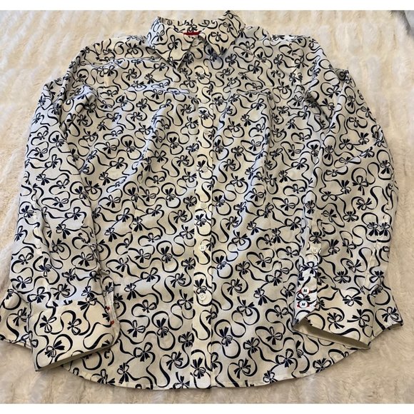 Talbots Wrinkle-Resistant Blouse Ribbon Pattern Cotton Blend Women's Size 8 - Picture 11 of 15